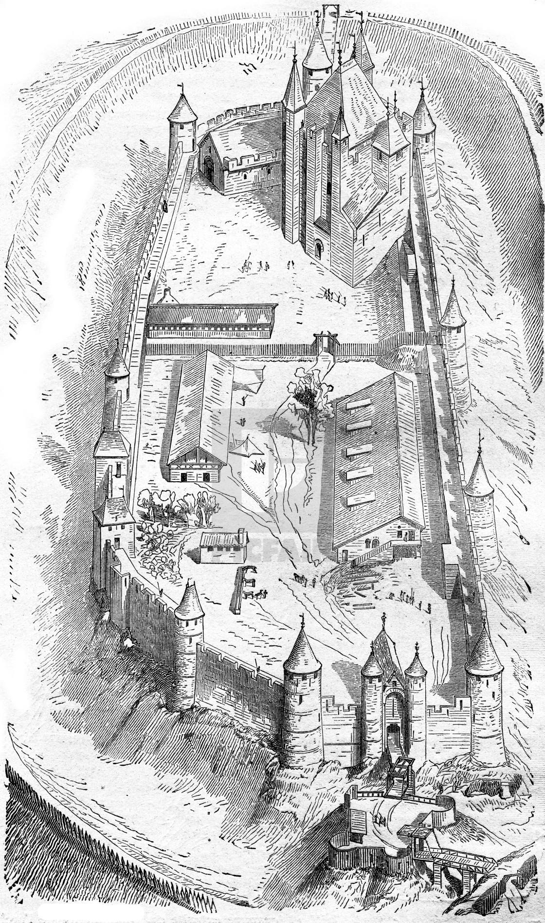 План средневекового города с замком